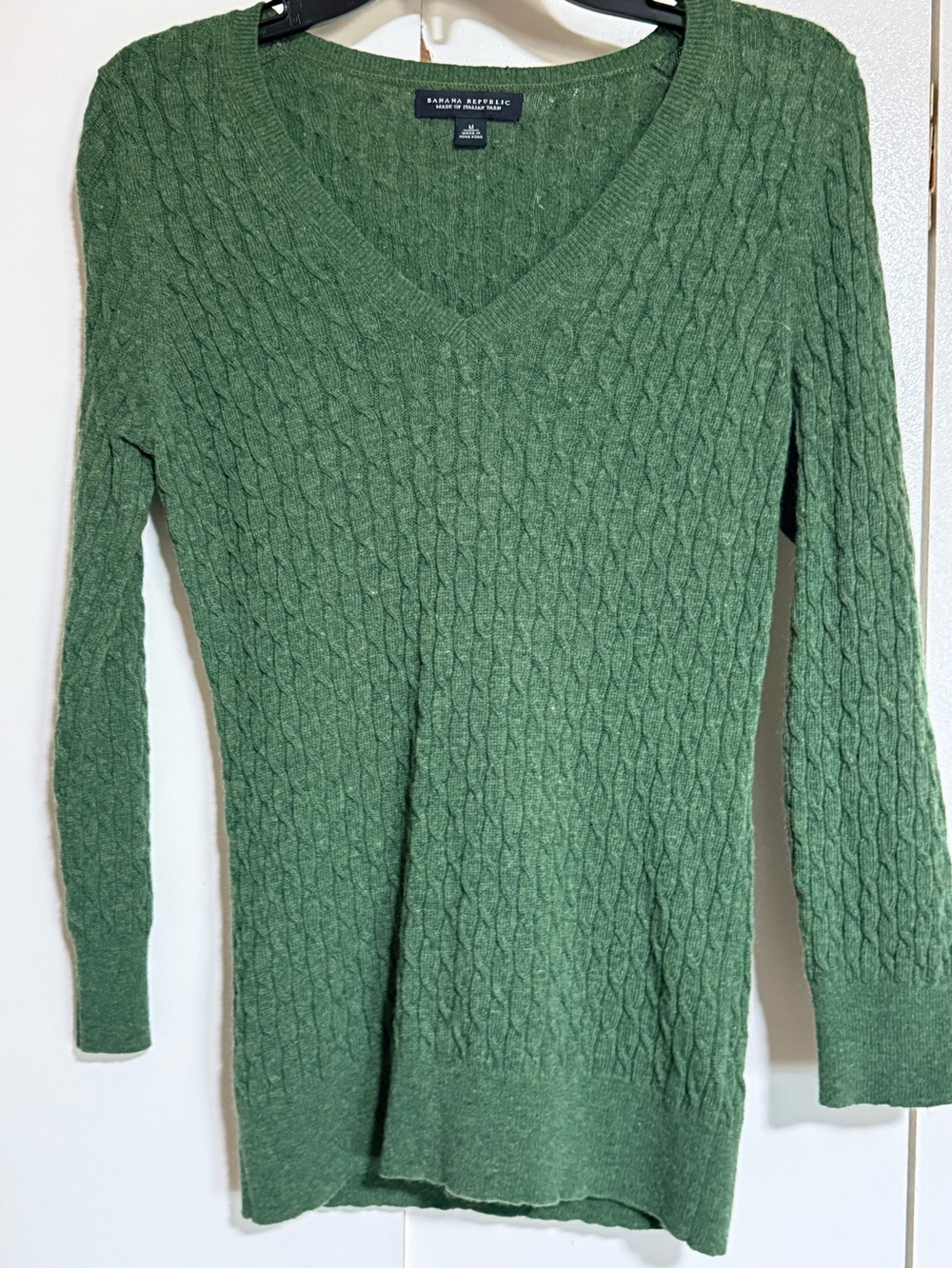 Banana Republic Italian Yarn Wool Cashmere Cable Knit Sweater Green Medium - Picture 4 of 8